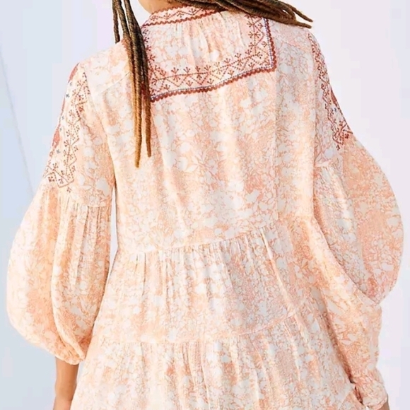 Anthropologie Pink Puff Sleeve Tunic with Mandarin Collar - Picture 3 of 6